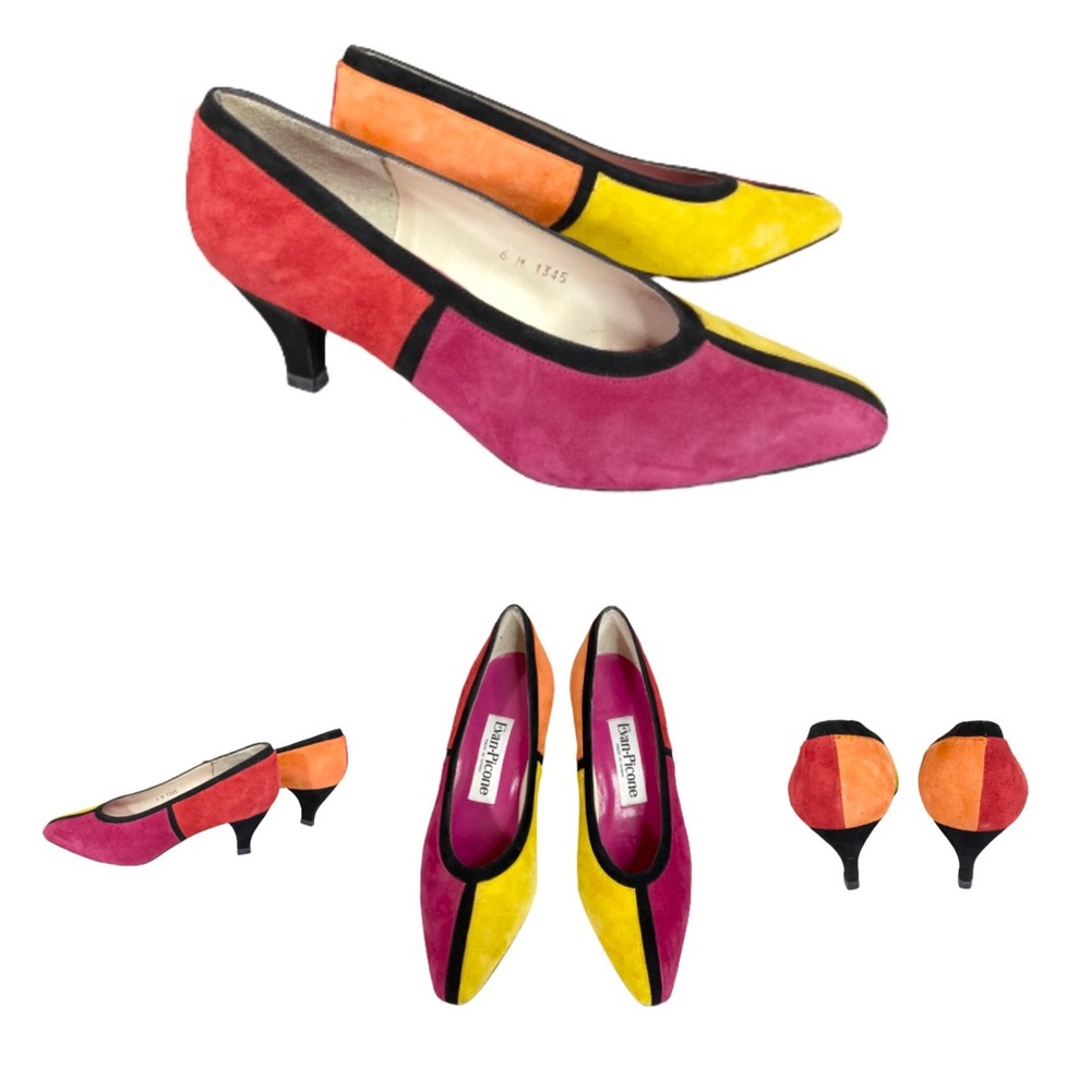 Vintage Designer Heels Color Block Suede Pumps